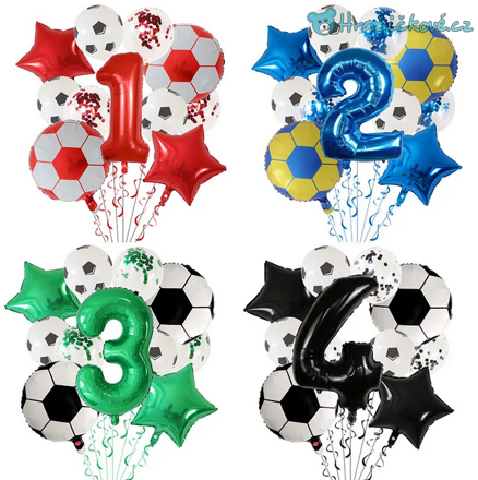 Fotbalový narozeninový set balonků 11ks, 4 barvy